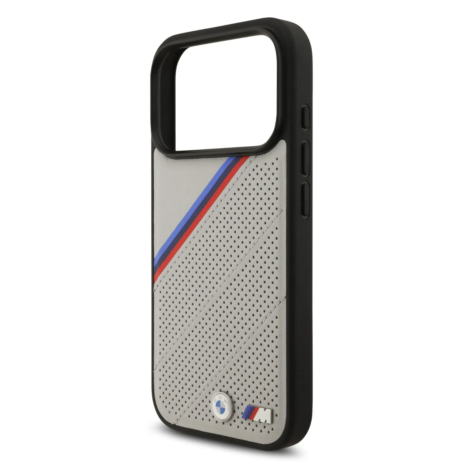 BMW MagSafe PU Leather Case With Tricolor Slanted Stripes & Metal Logos