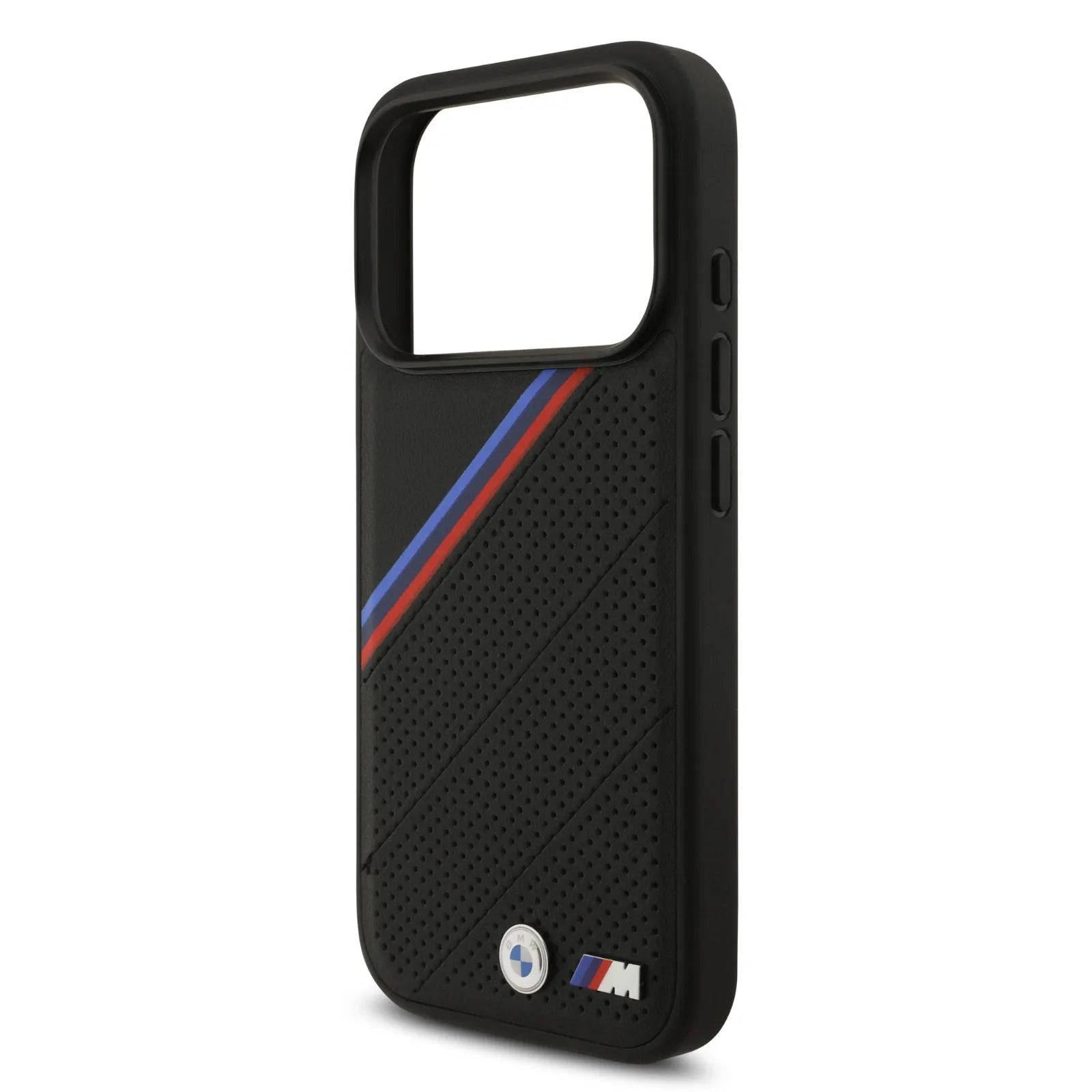 BMW MagSafe PU Leather Case With Tricolor Slanted Stripes & Metal Logos