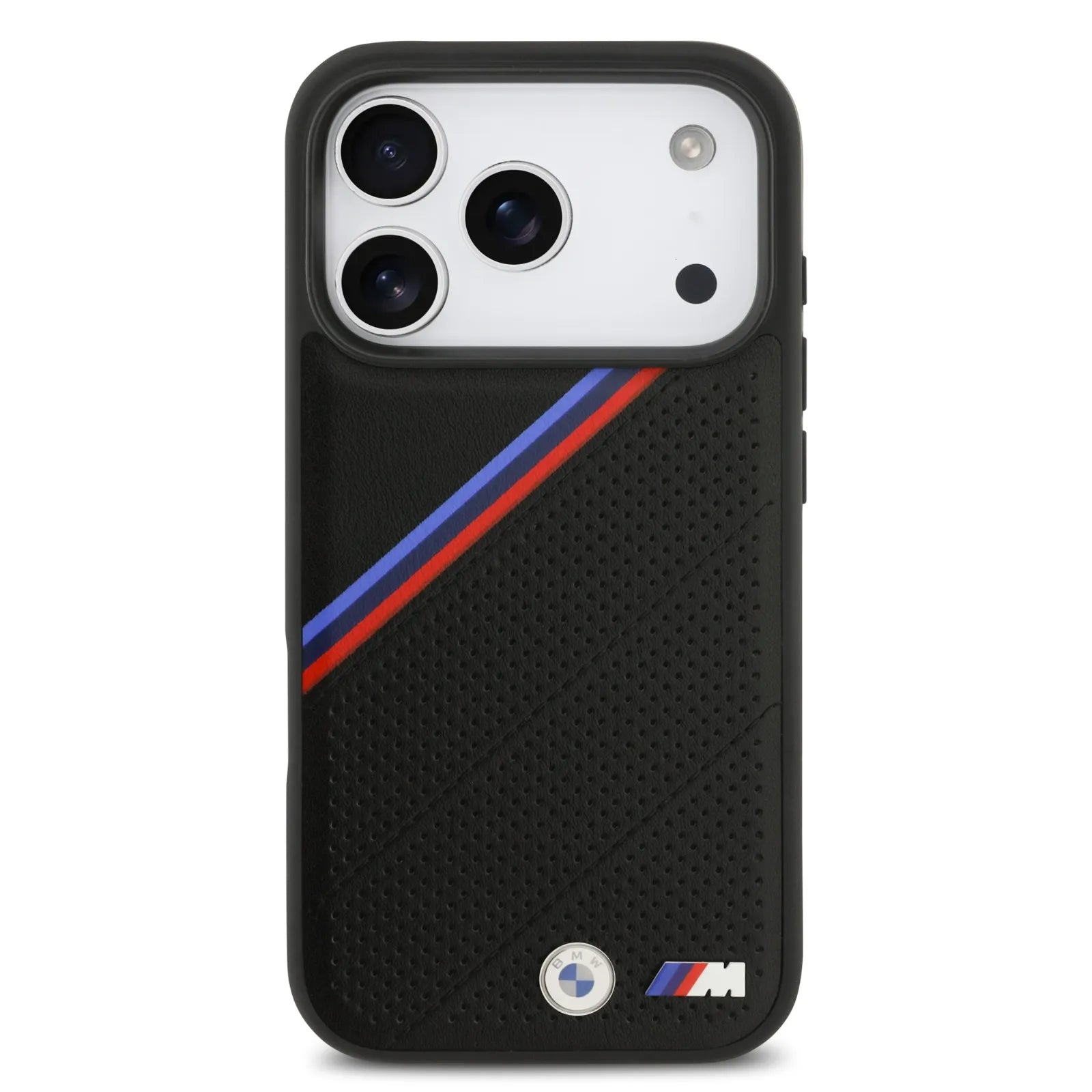 BMW MagSafe PU Leather Case With Tricolor Slanted Stripes & Metal Logos