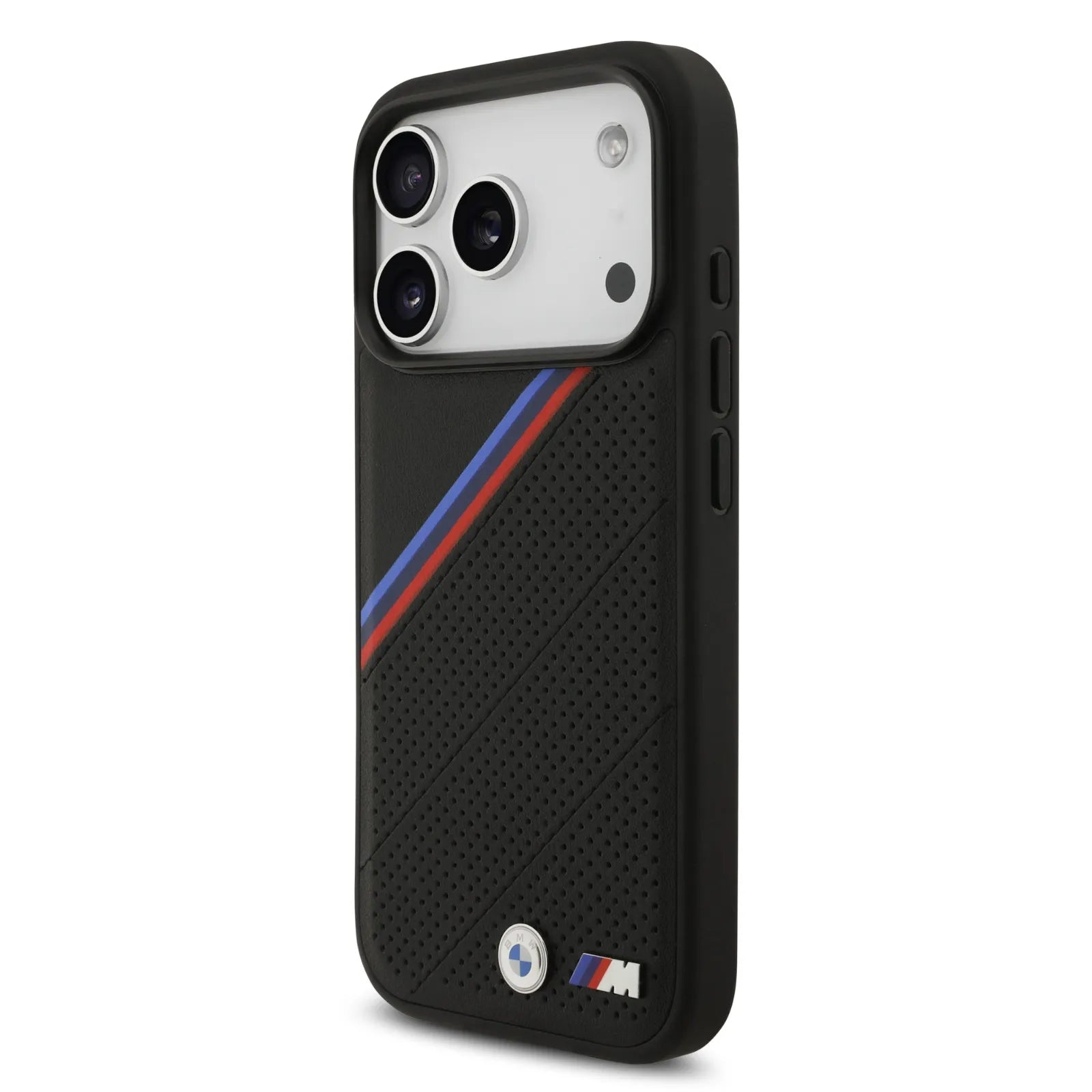 BMW MagSafe PU Leather Case With Tricolor Slanted Stripes & Metal Logos