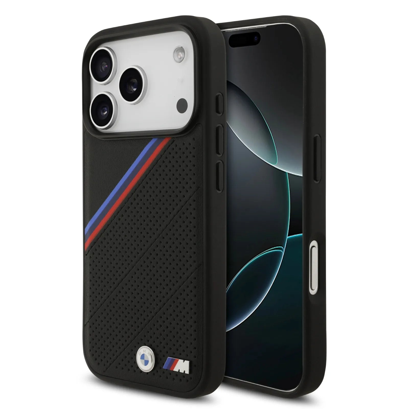 BMW MagSafe PU Leather Case With Tricolor Slanted Stripes & Metal Logos