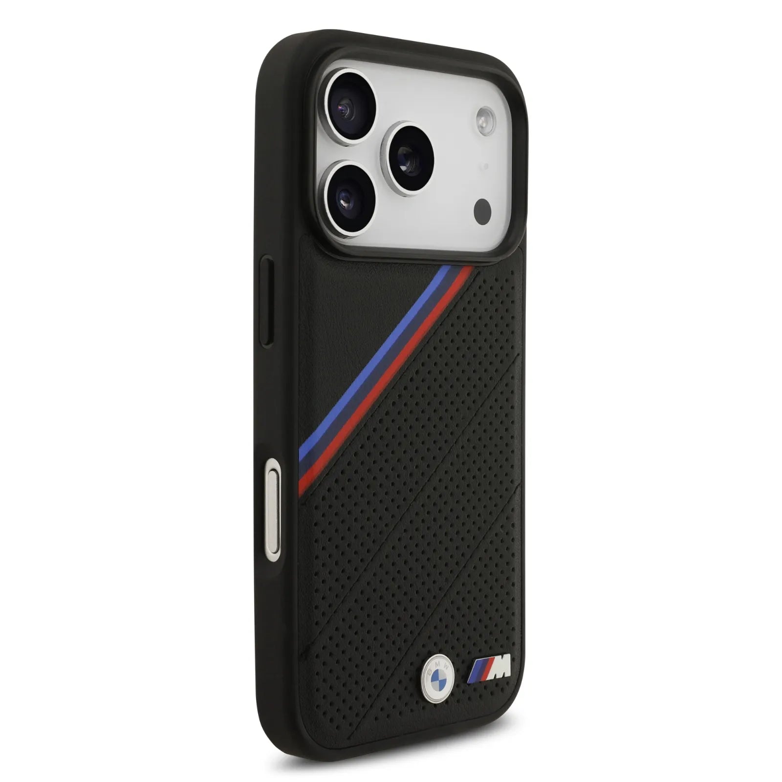 BMW MagSafe PU Leather Case With Tricolor Slanted Stripes & Metal Logos