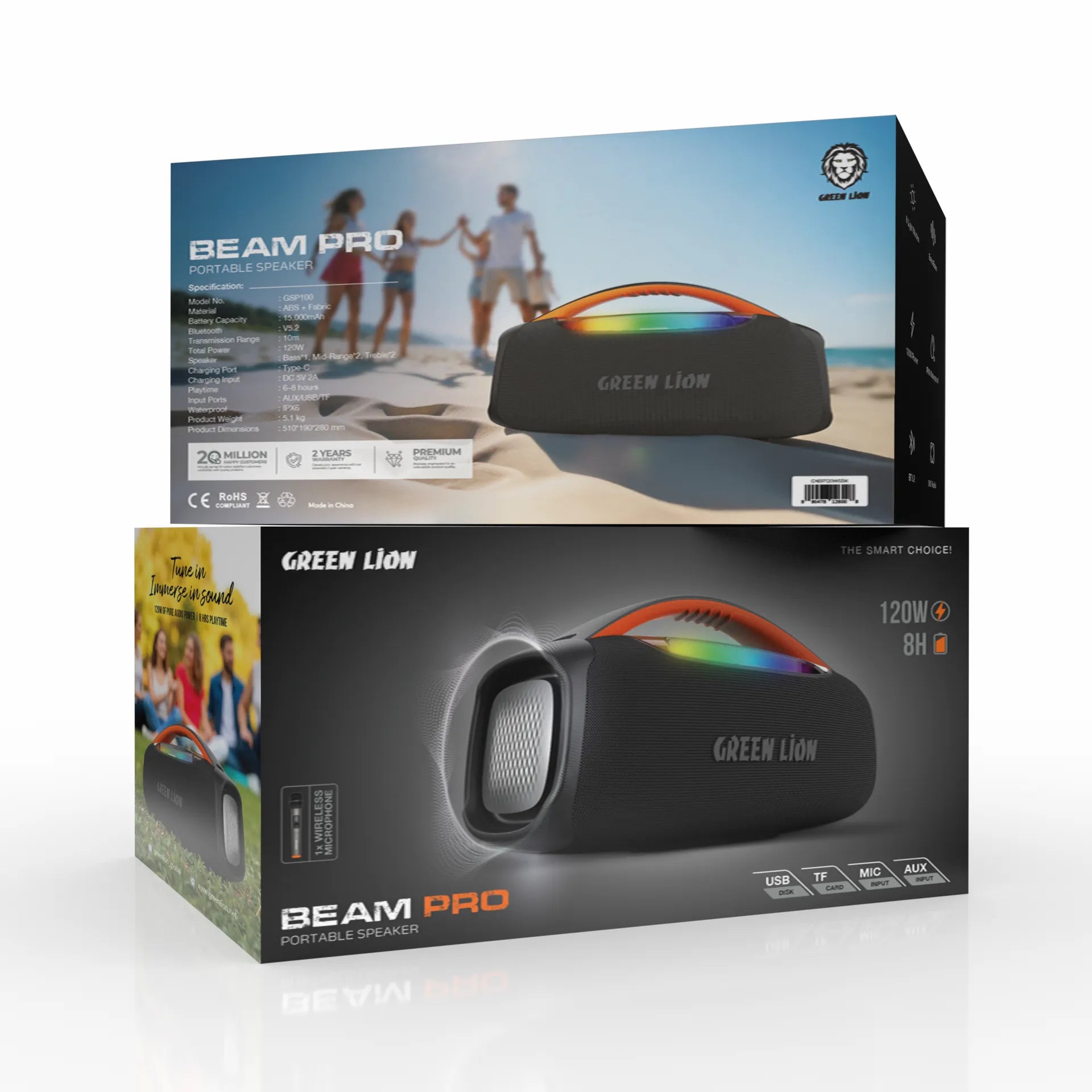 Green Lion Beam Pro Portable Speaker with Microphone 120W