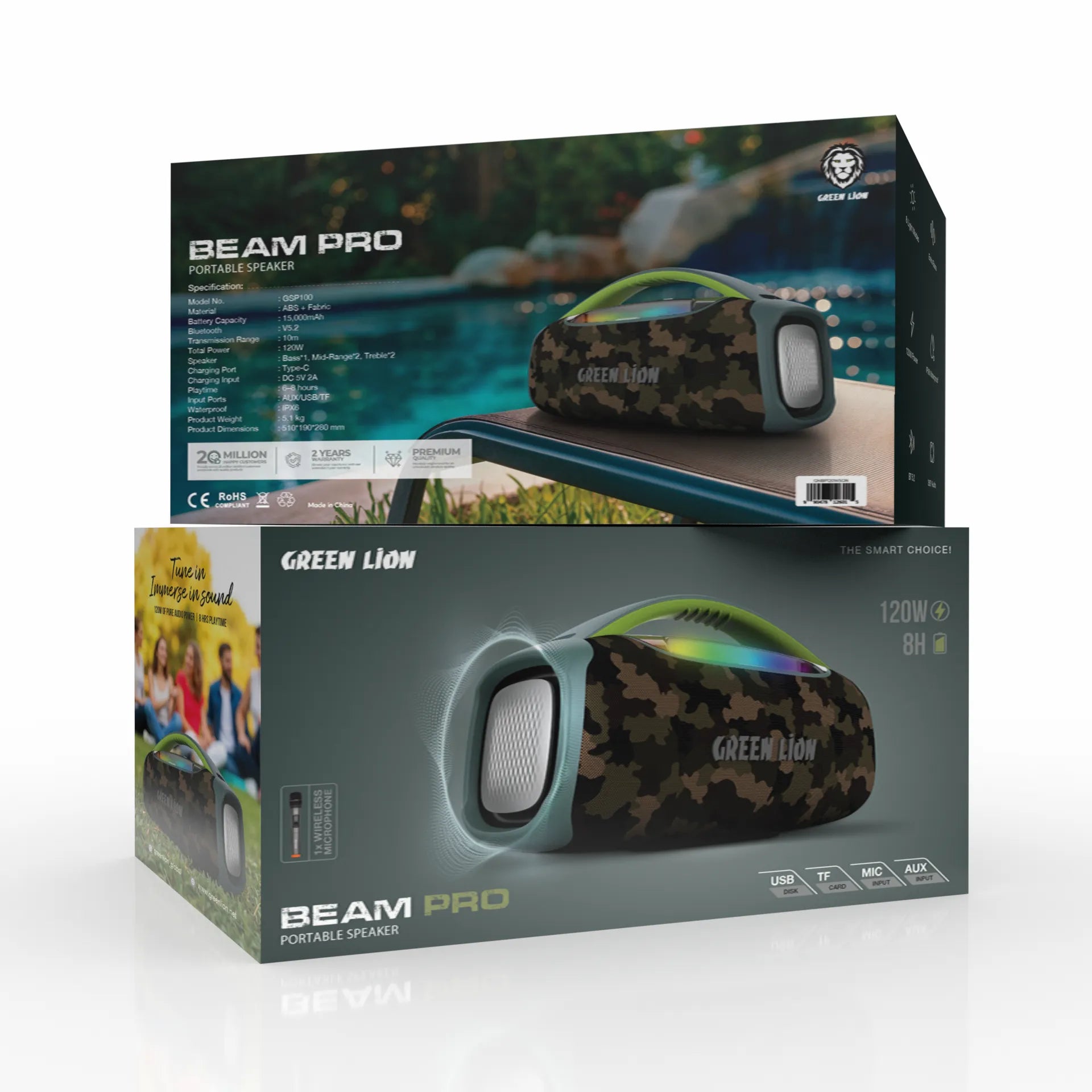 Green Lion Beam Pro Portable Speaker with Microphone 120W