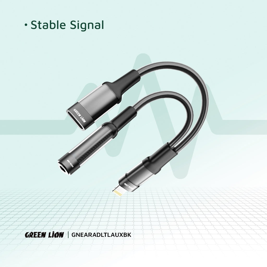Green Lion 2 in 1 Earphone & Charging Adapter Lightning to Lightning + 3.5 12CM