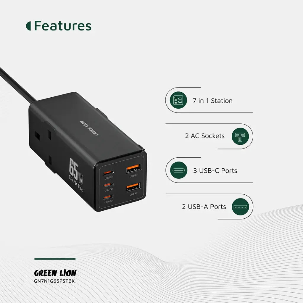 Green Lion 7 In 1 GaN 65W Power Strip