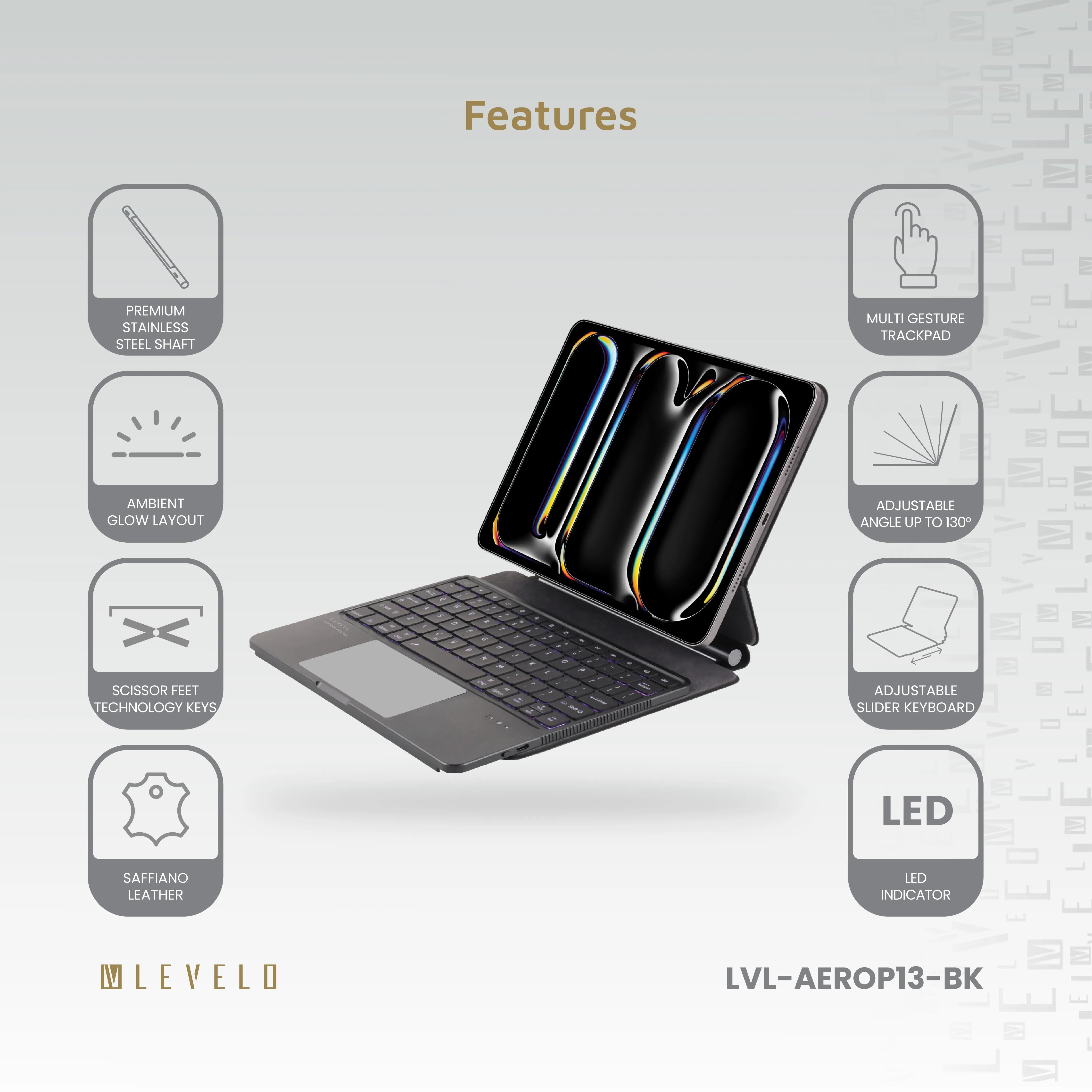 Levelo AeroBoard Pro Saffiano Leather Wireless Keyboard