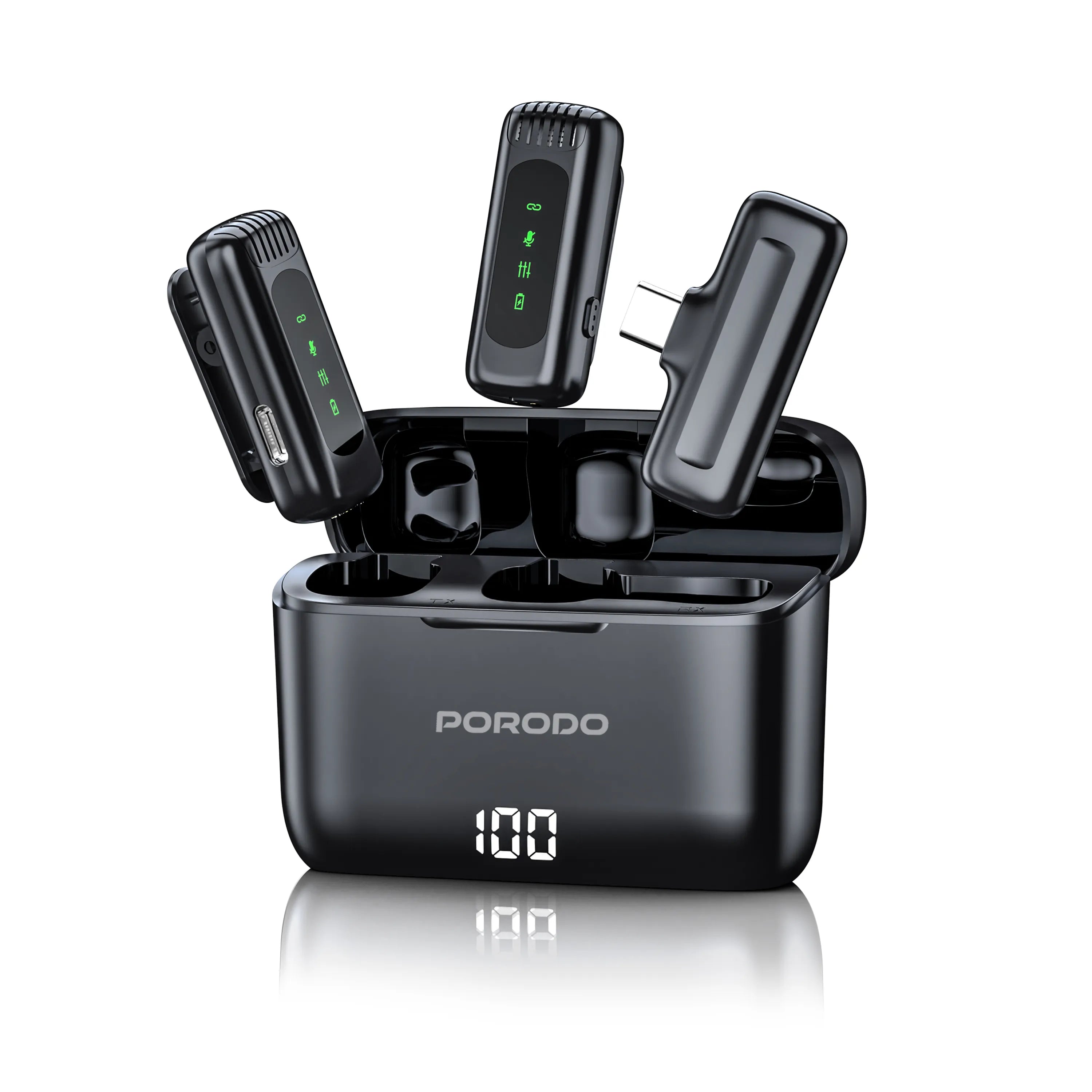 Porodo Lavalier Double Microphone with Charging Case