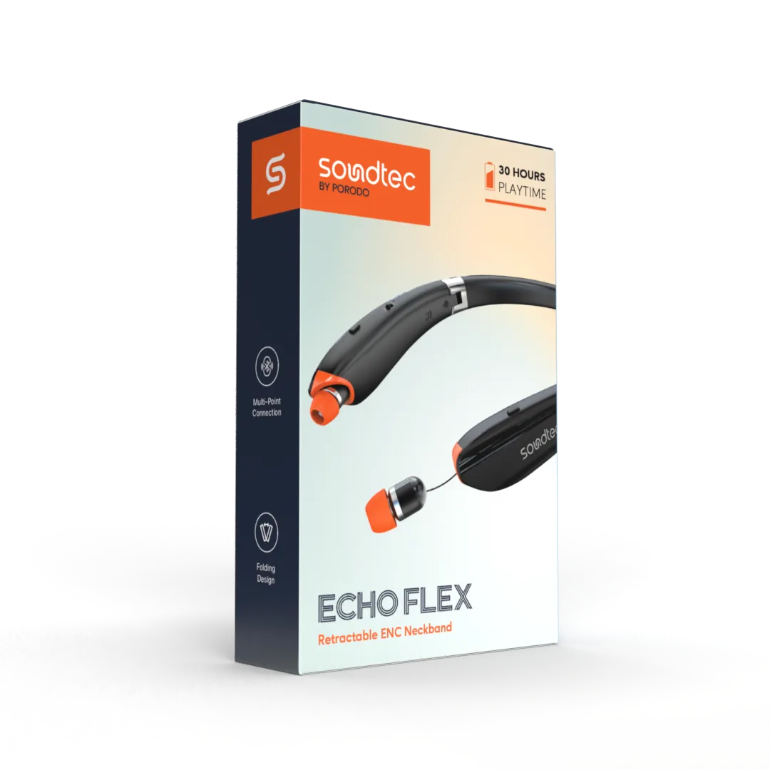 Porodo Soundtec Bluetooth Neck Band with Extendable Earbuds