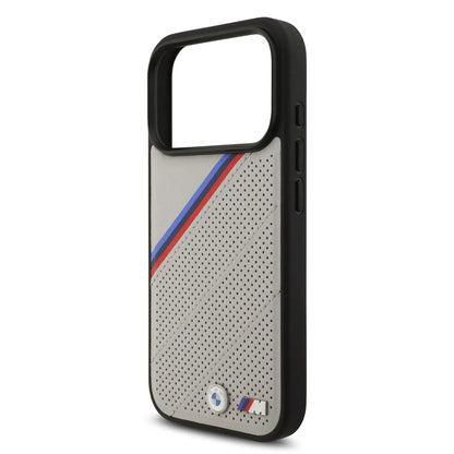 BMW MagSafe PU Leather Case With Tricolor Slanted Stripes & Metal Logos