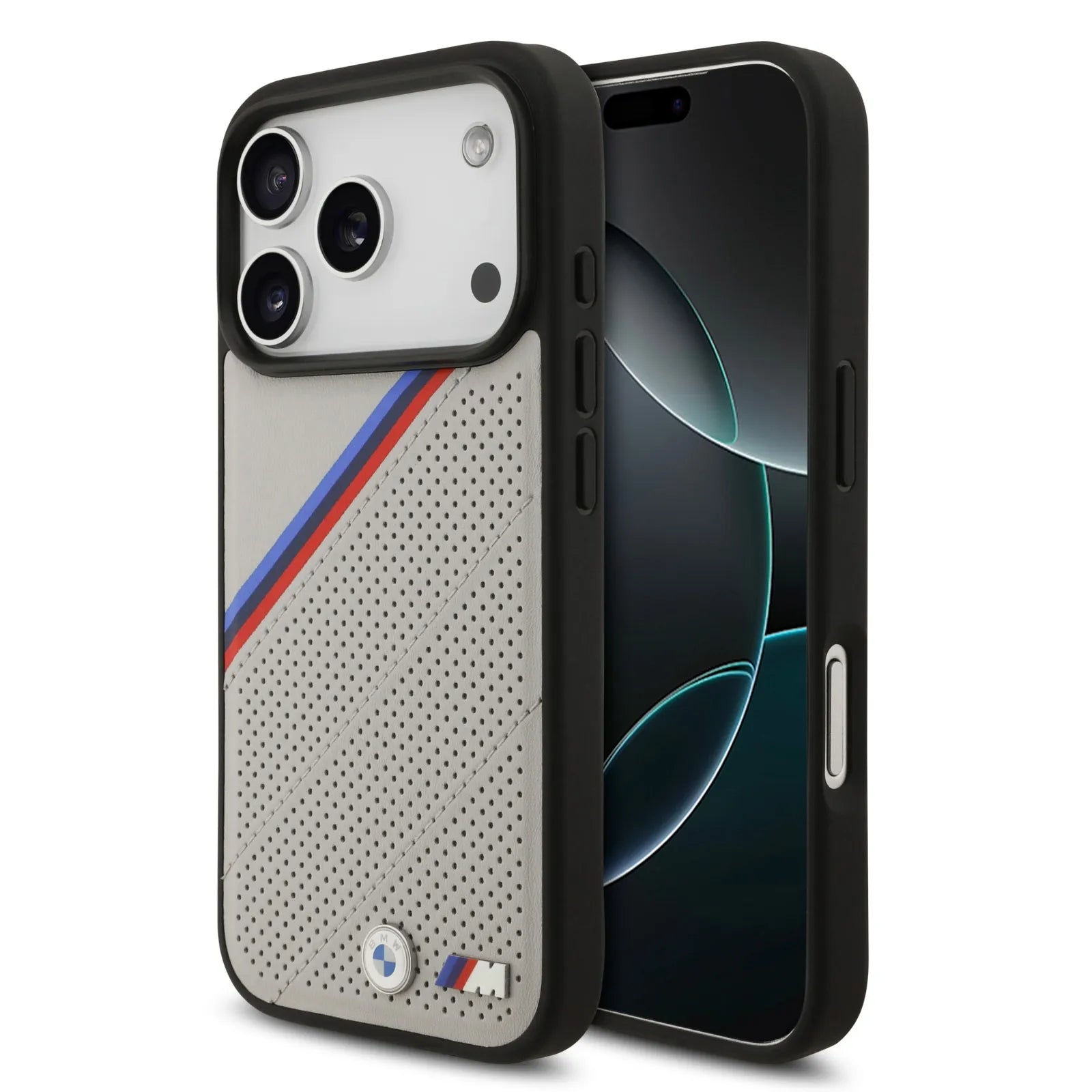 BMW MagSafe PU Leather Case With Tricolor Slanted Stripes & Metal Logos