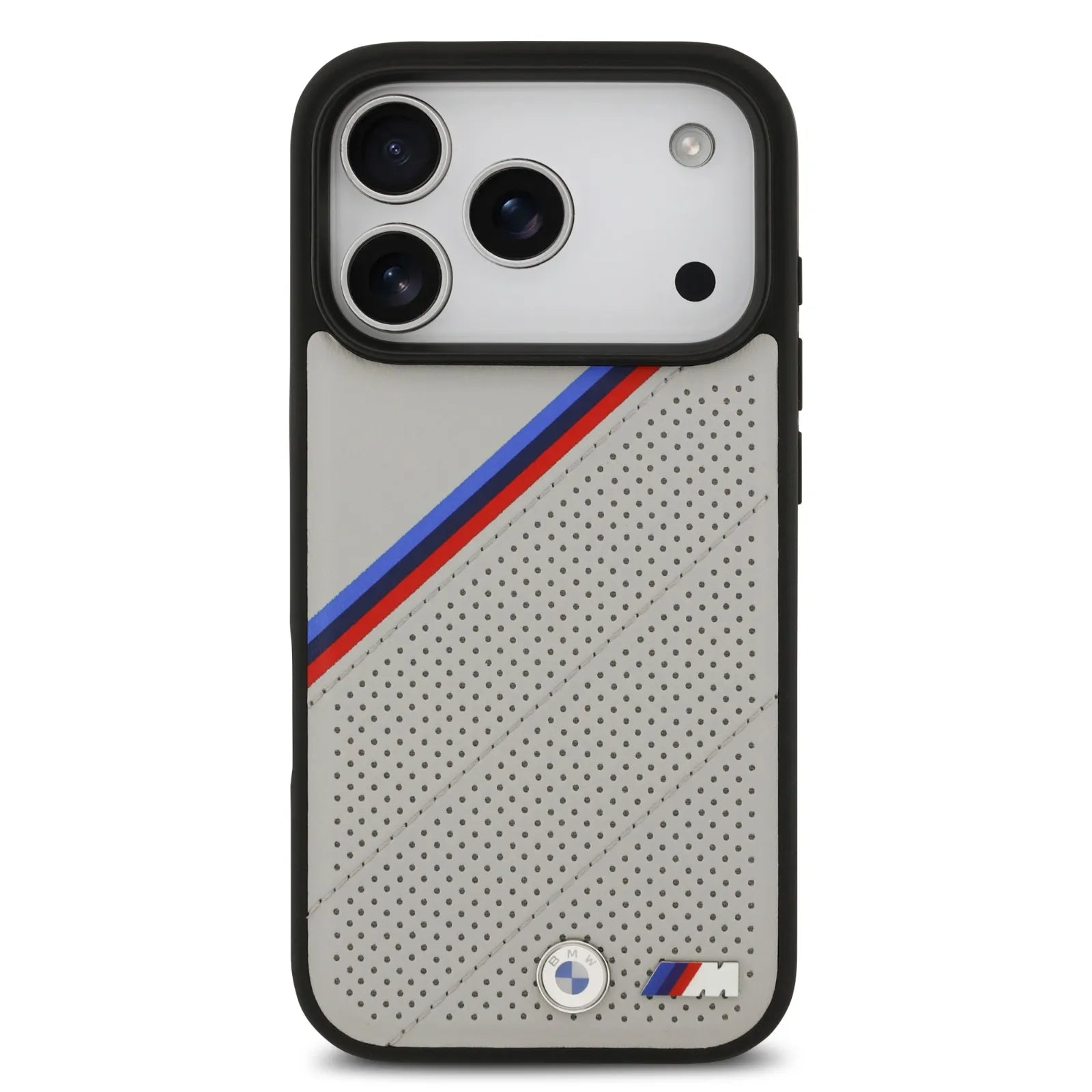 BMW MagSafe PU Leather Case With Tricolor Slanted Stripes & Metal Logos
