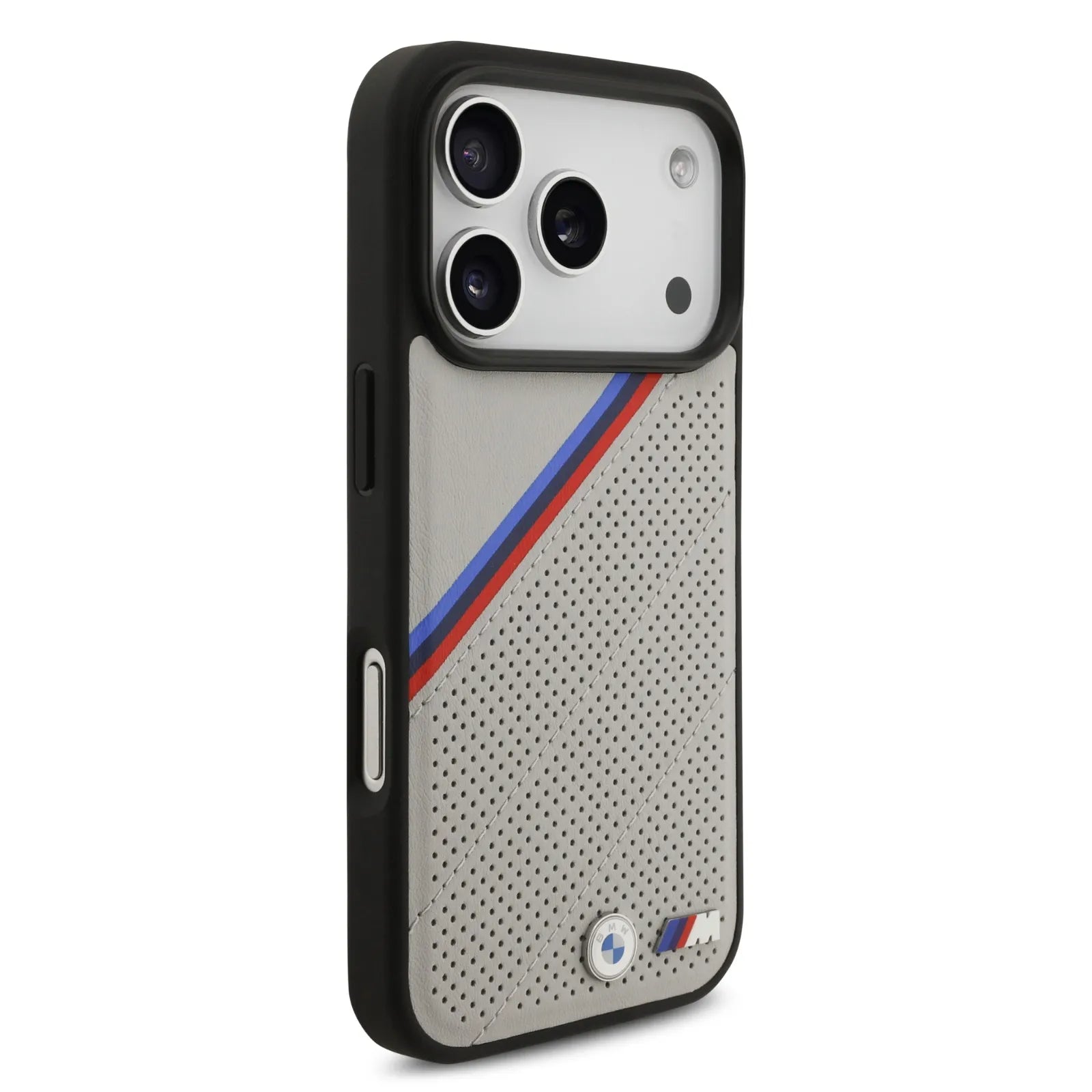 BMW MagSafe PU Leather Case With Tricolor Slanted Stripes & Metal Logos