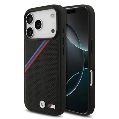 BMW MagSafe PU Leather Case With Tricolor Slanted Stripes & Metal Logos