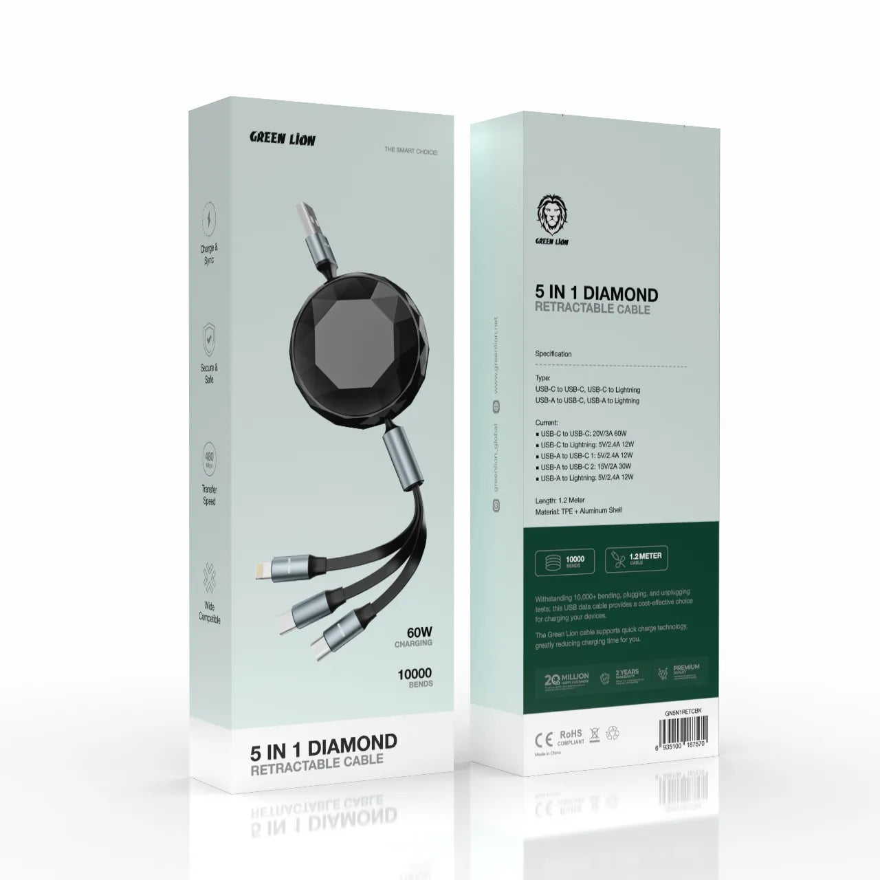 Green Lion 5 in 1 Diamond Retractable Cable