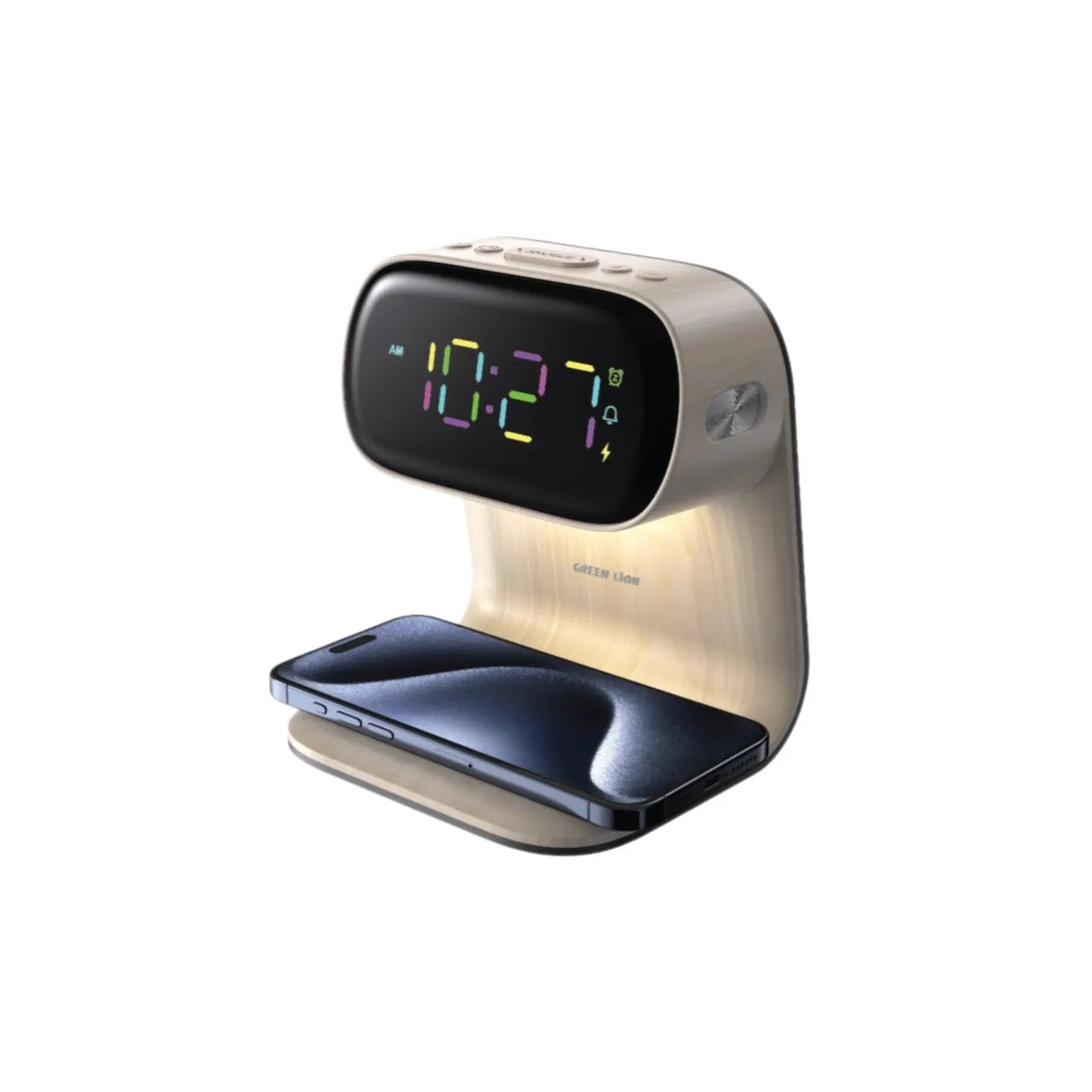 Green Lion Bedside Clock with Wireless Charger