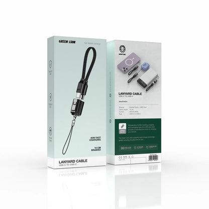 Green Lion Lanyard Cable USB-C To USB-C 15cm Braided 60W