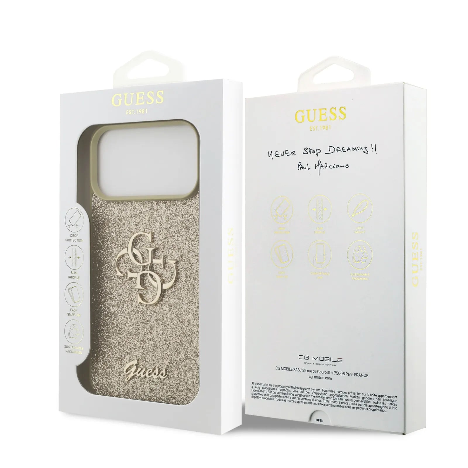 Guess PU Glitter Case With Big 4G Metal Logo