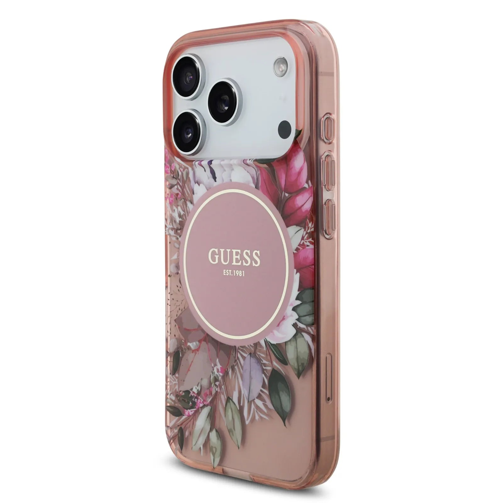 Guess MagSafe IML Case With Flowers Pattern & Lanyard