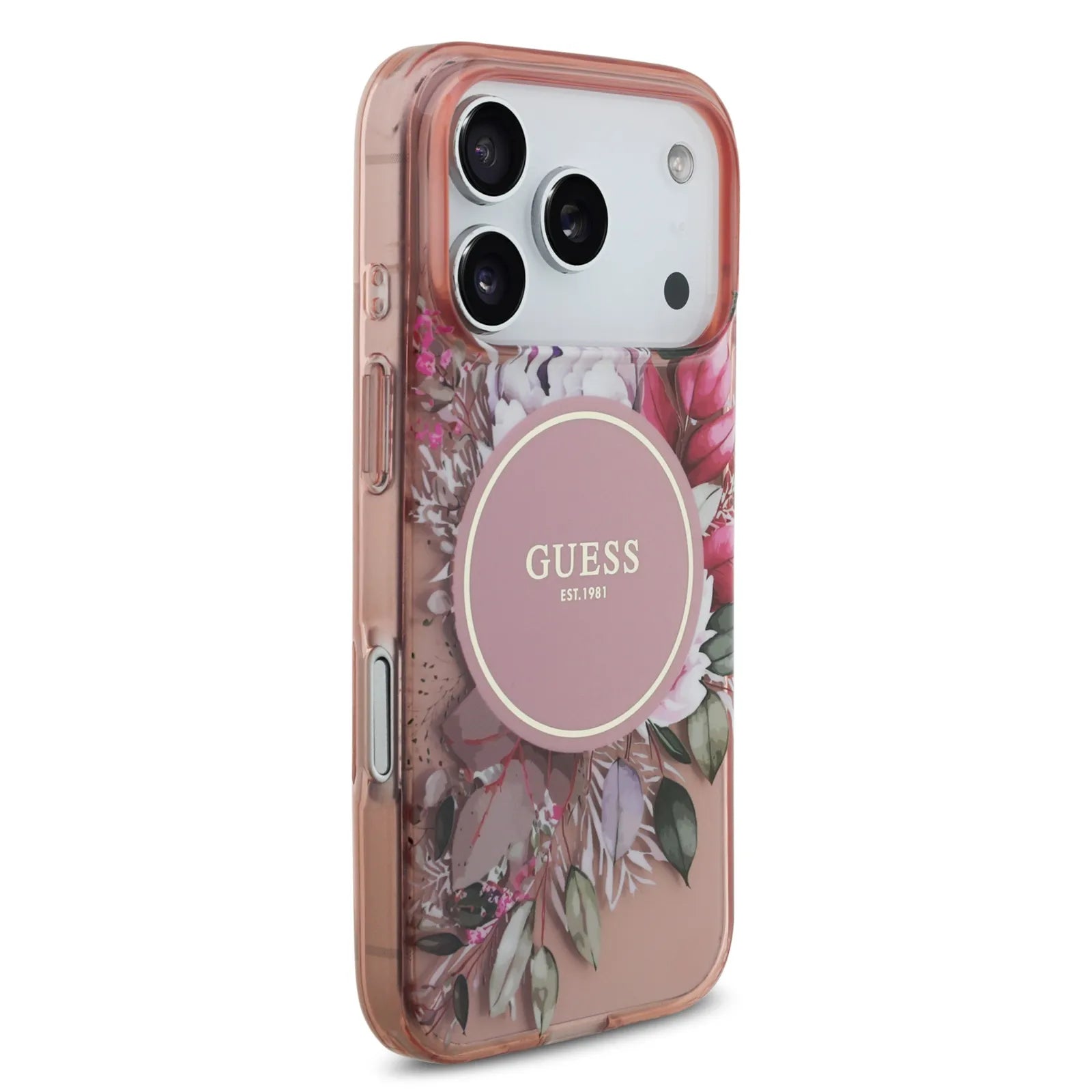 Guess MagSafe IML Case With Flowers Pattern & Lanyard