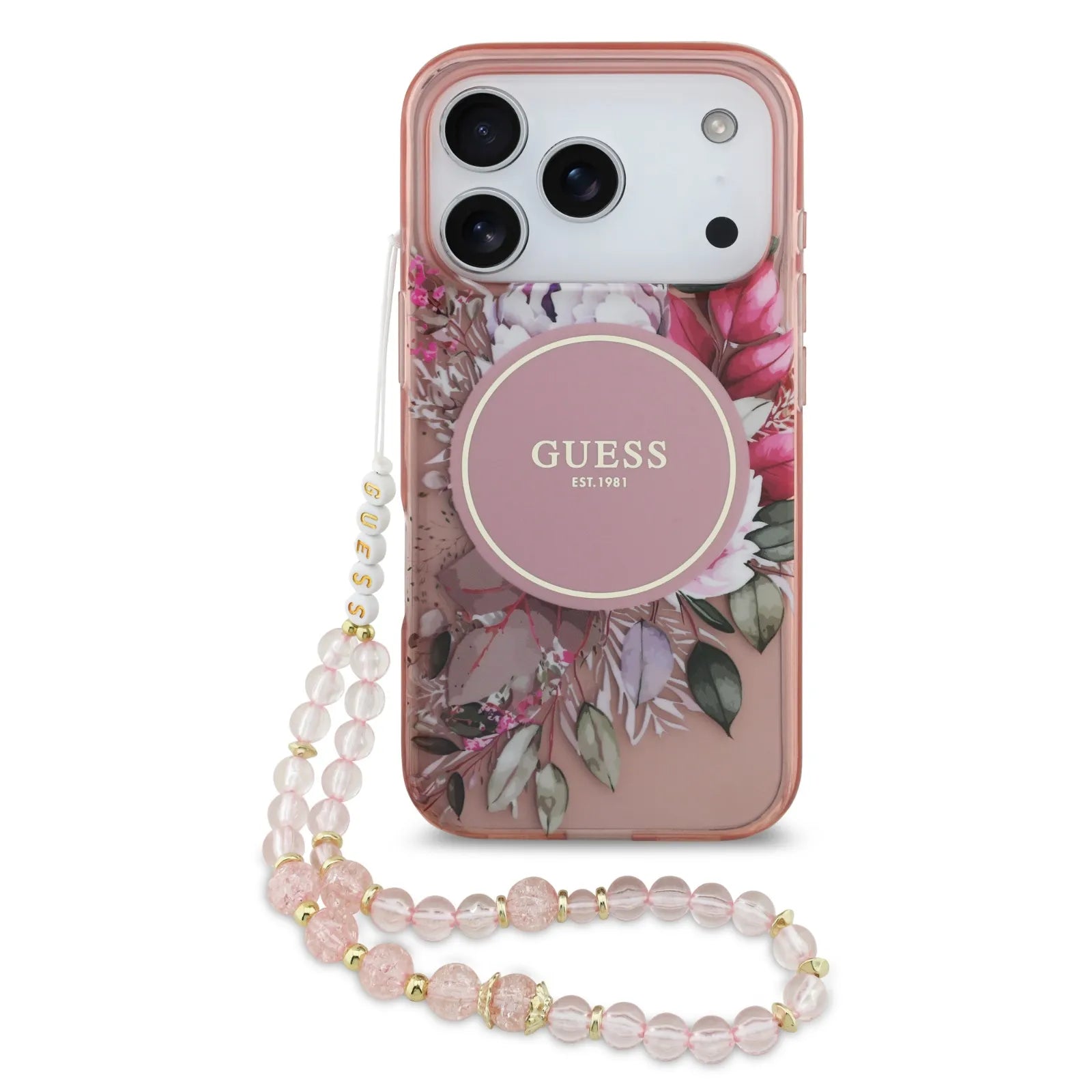 Guess MagSafe IML Case With Flowers Pattern & Lanyard