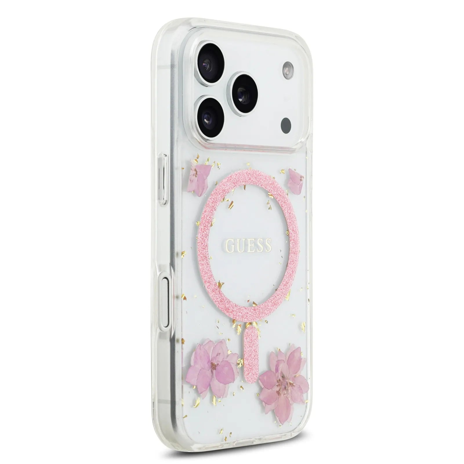 Guess MagSafe Resin Case With Flowers & Glitter Pattern