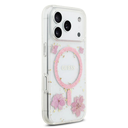 Guess MagSafe Resin Case With Flowers & Glitter Pattern