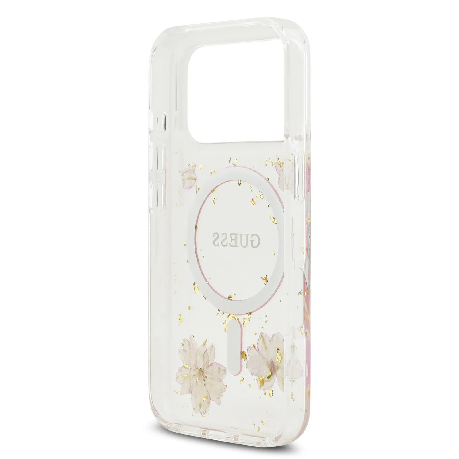 Guess MagSafe Resin Case With Flowers & Glitter Pattern