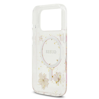 Guess MagSafe Resin Case With Flowers & Glitter Pattern