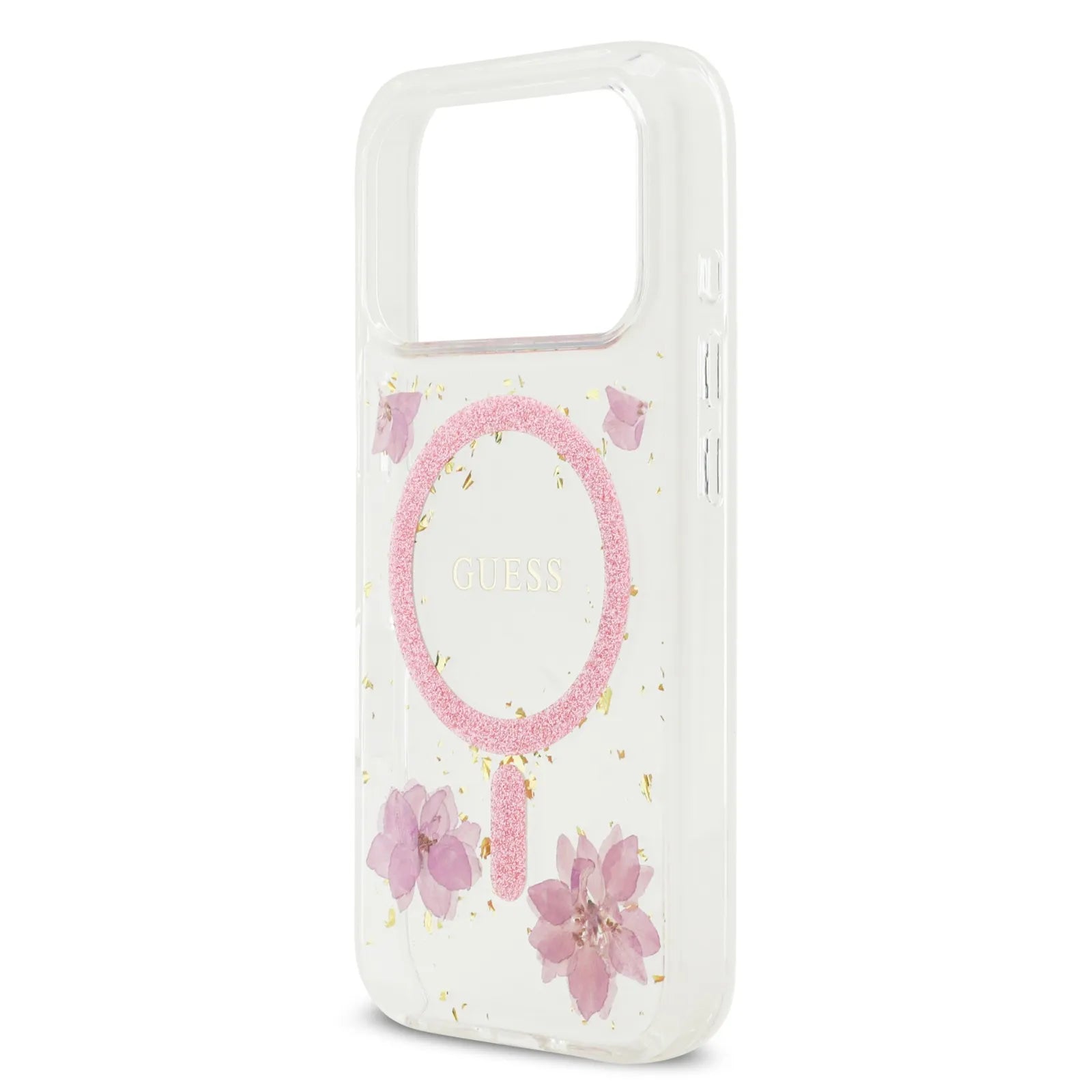 Guess MagSafe Resin Case With Flowers & Glitter Pattern