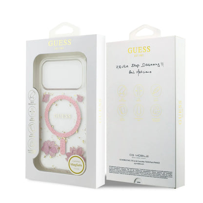 Guess MagSafe Resin Case With Flowers & Glitter Pattern