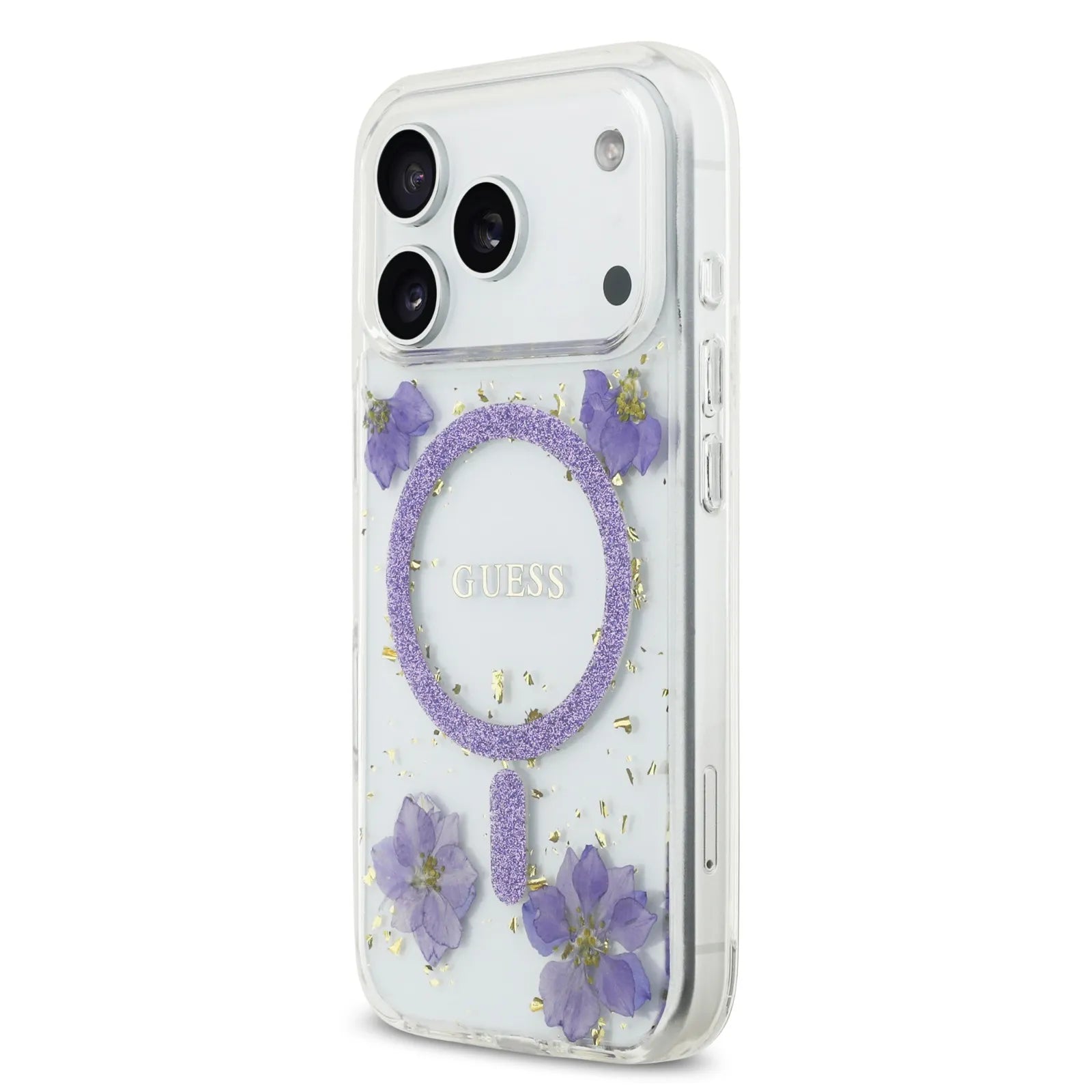 Guess MagSafe Resin Case With Flowers & Glitter Pattern
