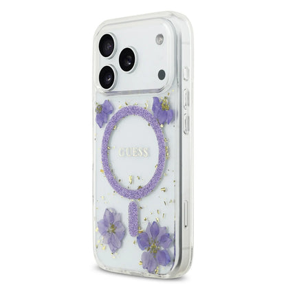 Guess MagSafe Resin Case With Flowers & Glitter Pattern