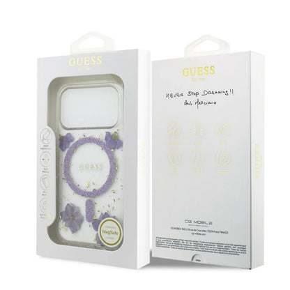 Guess MagSafe Resin Case With Flowers & Glitter Pattern