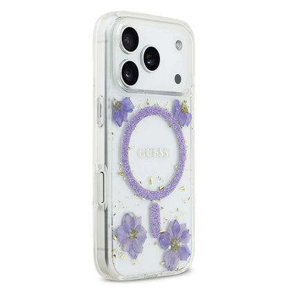Guess MagSafe Resin Case With Flowers & Glitter Pattern