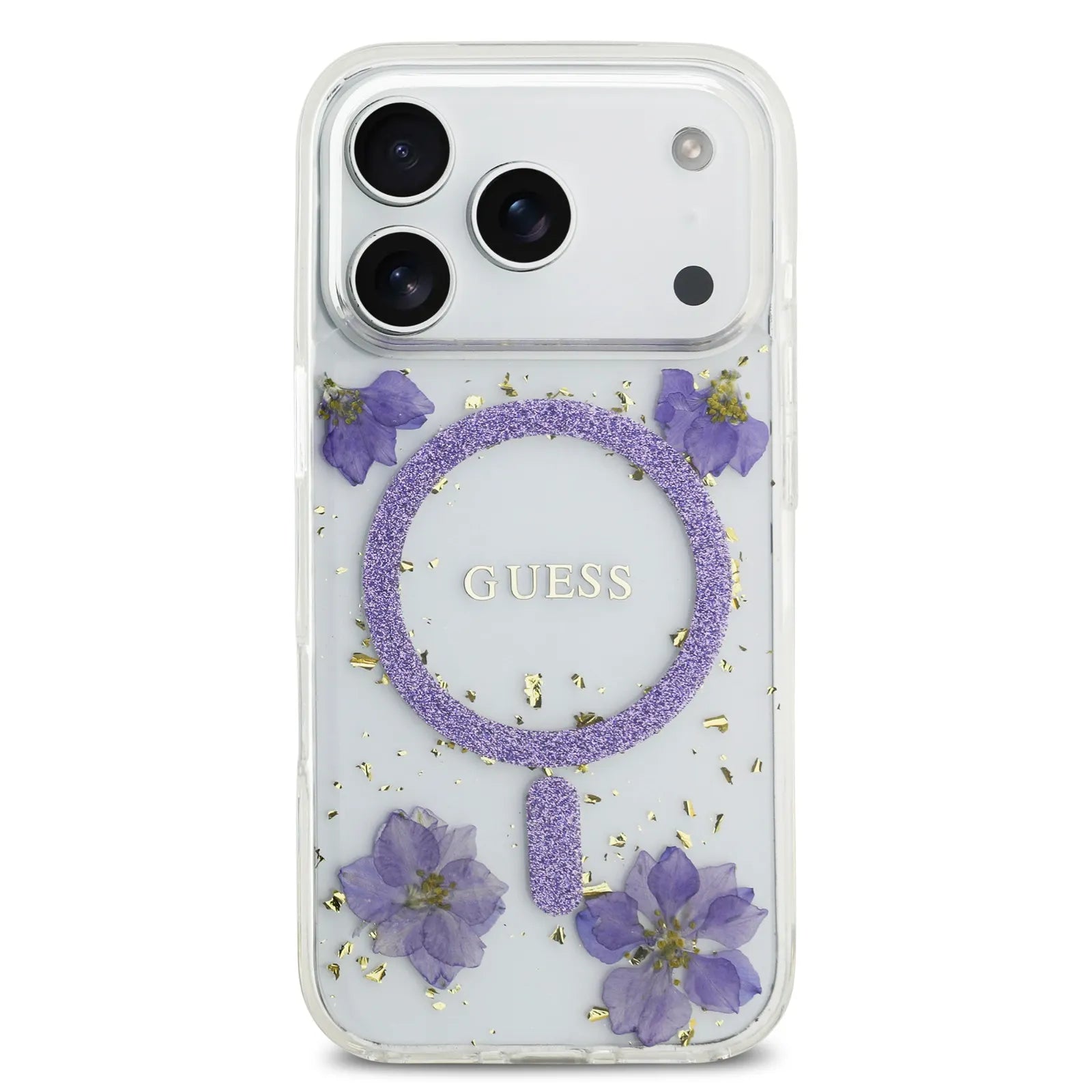 Guess MagSafe Resin Case With Flowers & Glitter Pattern