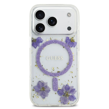 Guess MagSafe Resin Case With Flowers & Glitter Pattern