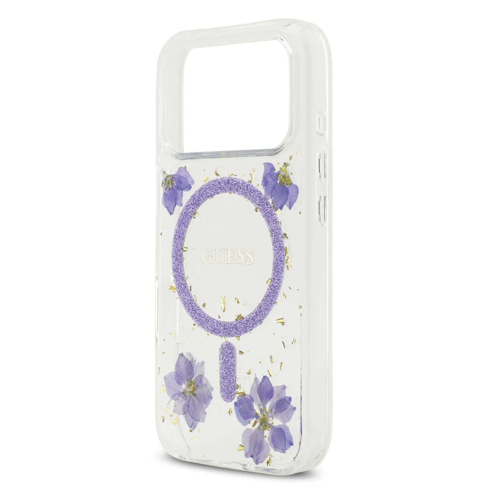 Guess MagSafe Resin Case With Flowers & Glitter Pattern