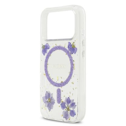 Guess MagSafe Resin Case With Flowers & Glitter Pattern