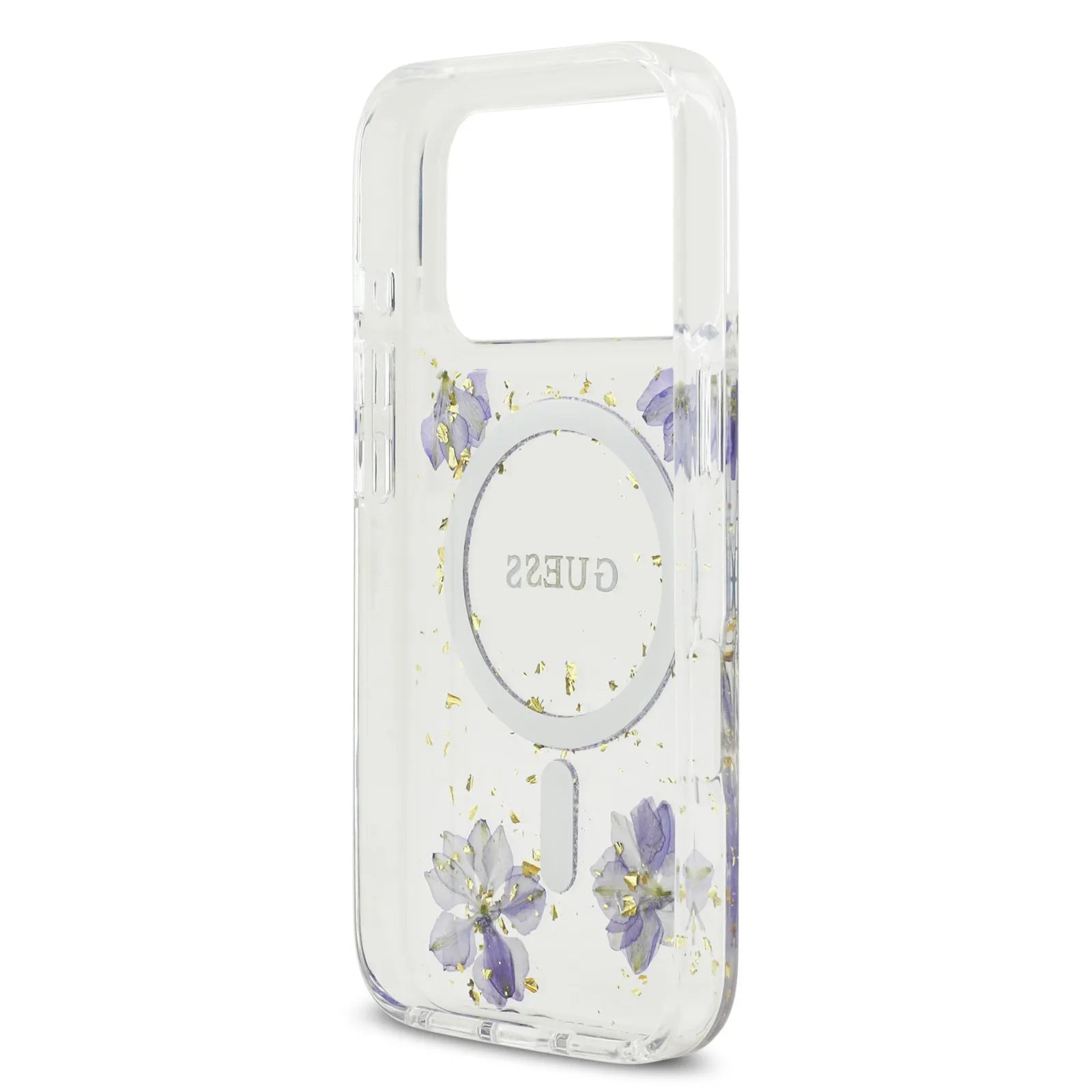 Guess MagSafe Resin Case With Flowers & Glitter Pattern
