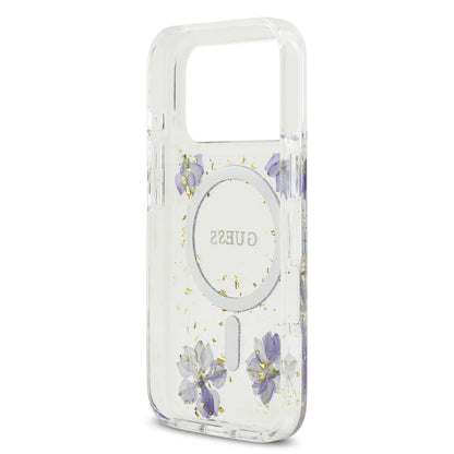 Guess MagSafe Resin Case With Flowers & Glitter Pattern