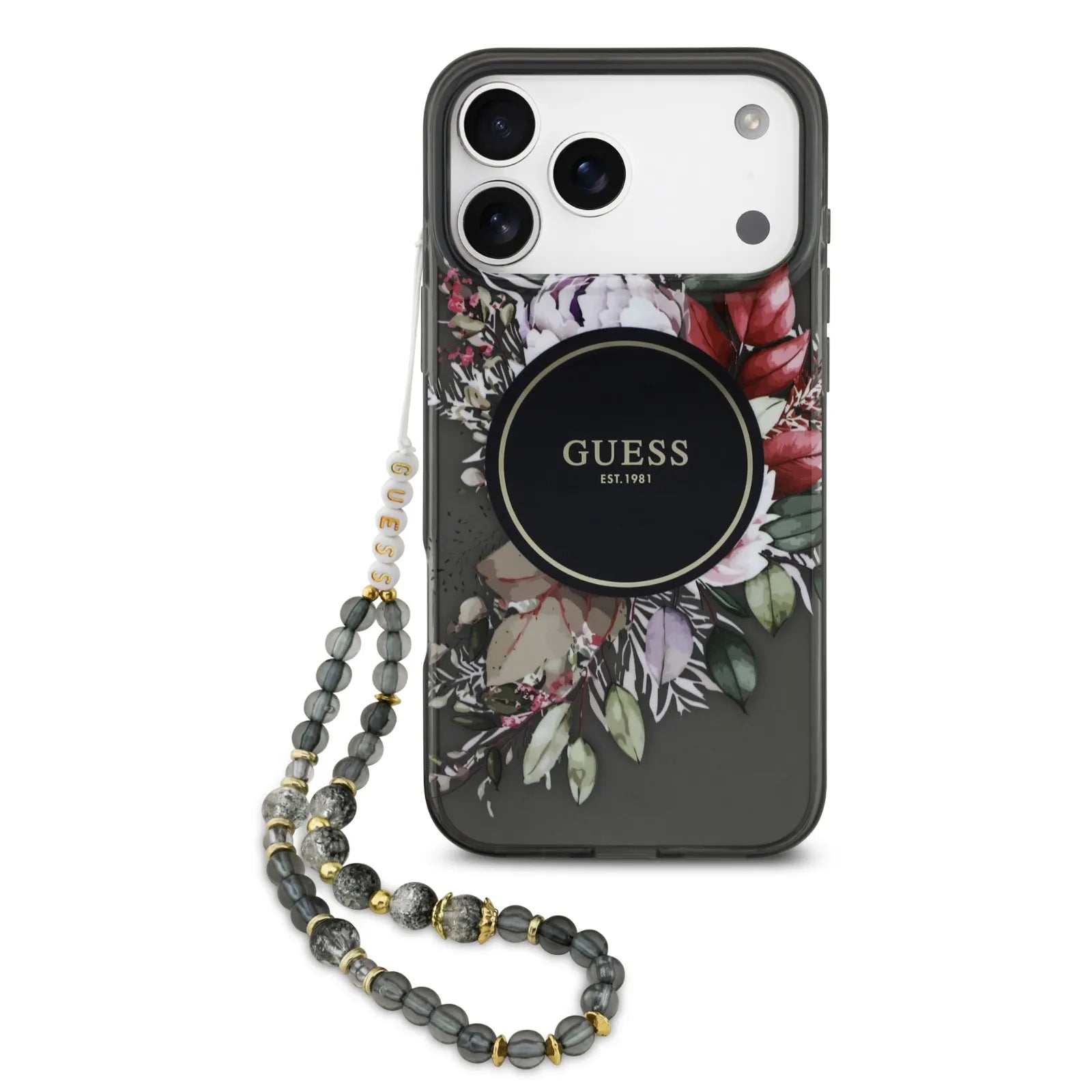 Guess MagSafe IML Case With Flowers Pattern & Lanyard