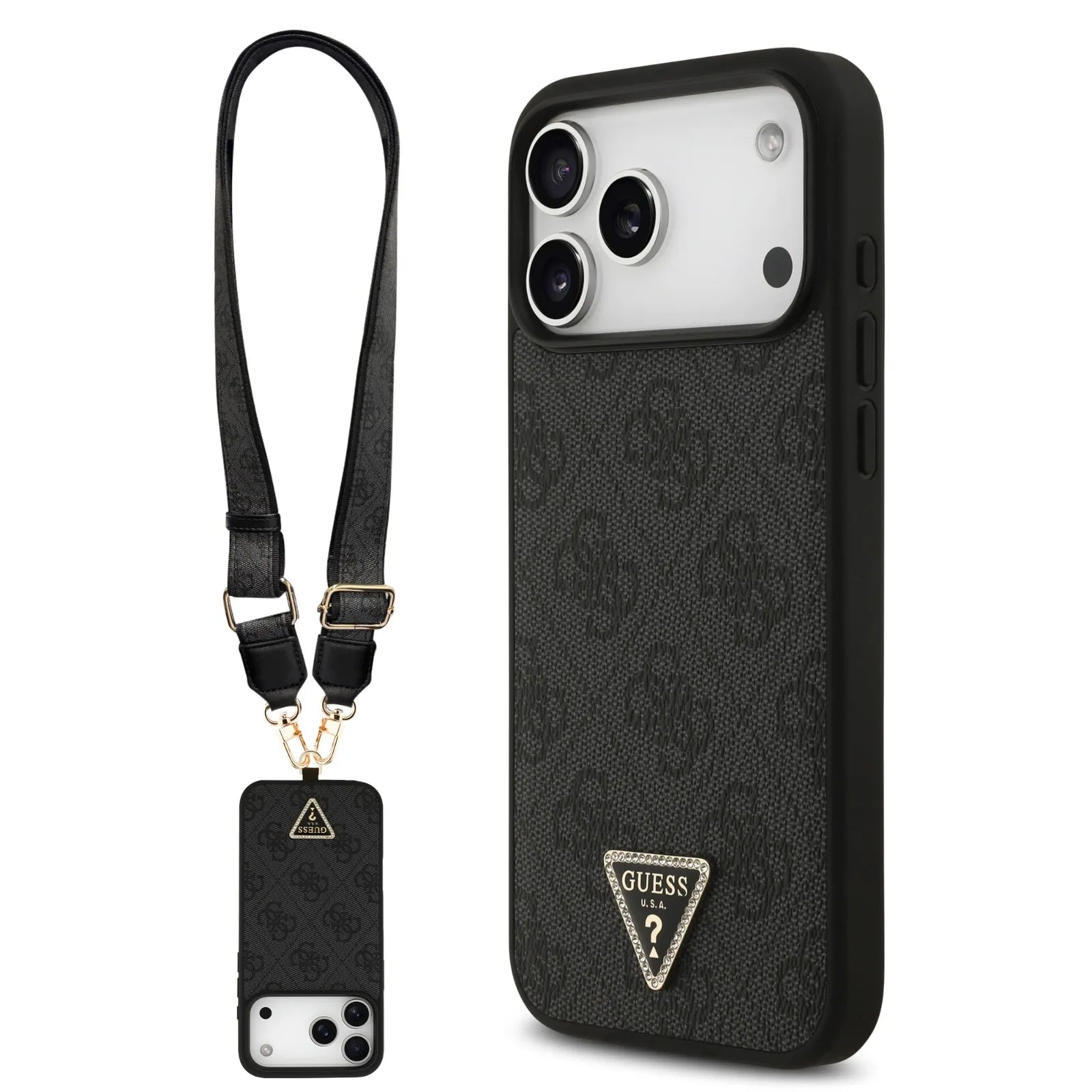 Guess MagSafe 4G Pattern PU Leather Case With Lanyard & Triangle Logo
