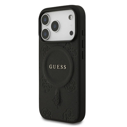 Guess MagSafe PU Leather Case With Peony Hot Stamp Design With Classic Logo