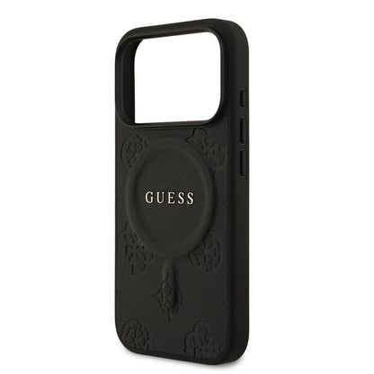 Guess MagSafe PU Leather Case With Peony Hot Stamp Design With Classic Logo