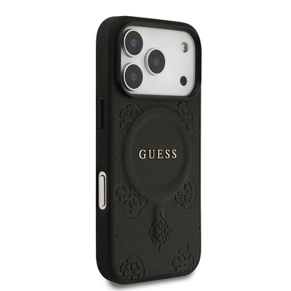 Guess MagSafe PU Leather Case With Peony Hot Stamp Design With Classic Logo