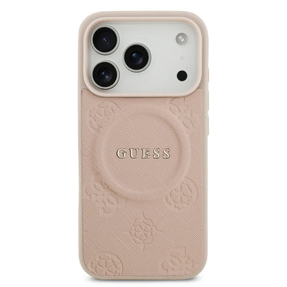 Guess MagSafe PU Leather Case With Peony Hot Stamp Design With Classic Logo