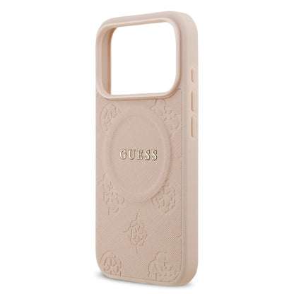 Guess MagSafe PU Leather Case With Peony Hot Stamp Design With Classic Logo