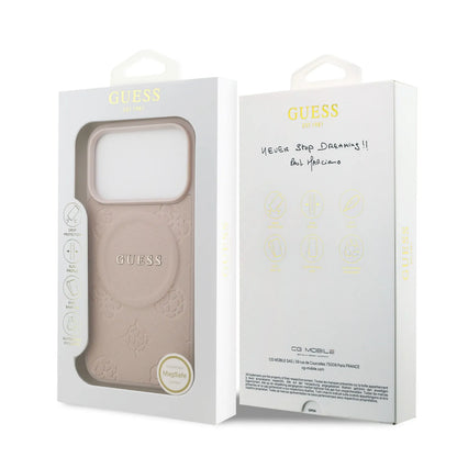 Guess MagSafe PU Leather Case With Peony Hot Stamp Design With Classic Logo