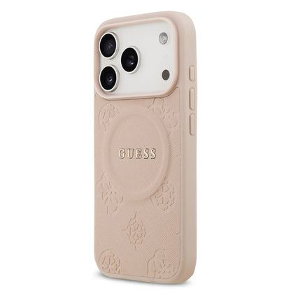 Guess MagSafe PU Leather Case With Peony Hot Stamp Design With Classic Logo